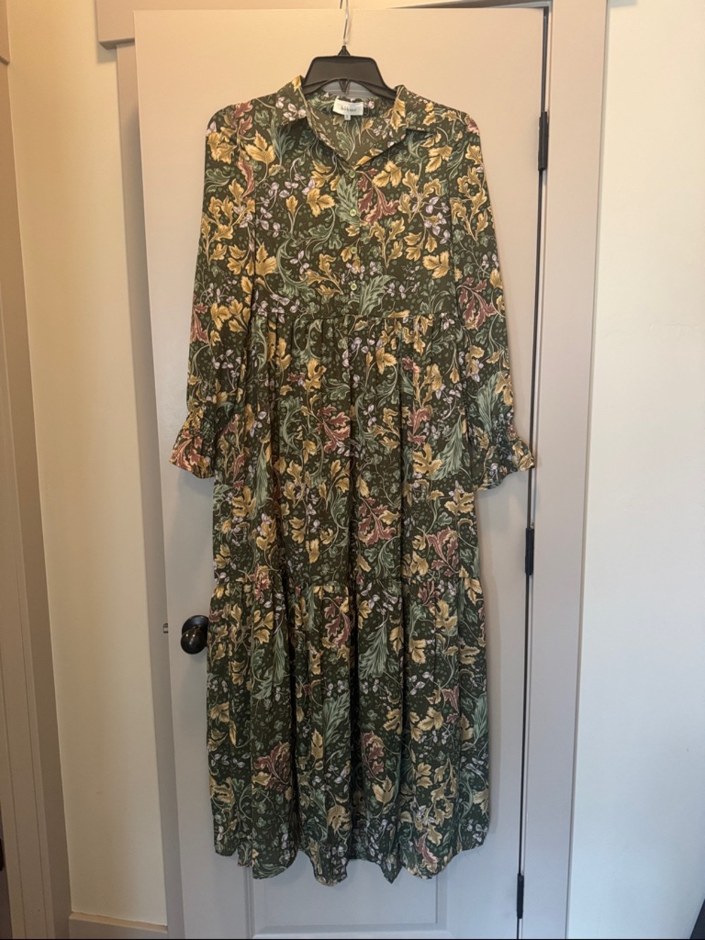 bohme Olive Green Floral Tiered Maxi Dress size small. Worn twice, like new. - Picture 2 of 6